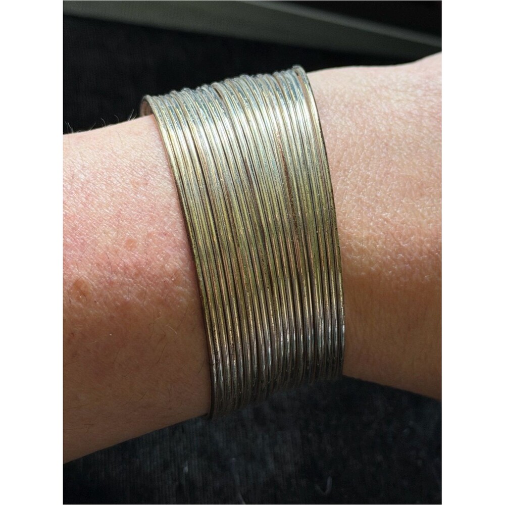 Silver Tone Wire Wrap Cuff Bracelet Adjustable Boho Tribal Wide Bangle